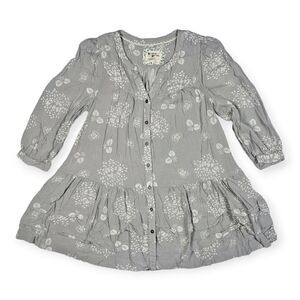 Holding Horses Anthropology Grey Floral Print Ruffle‎ Tunic Top Women's Size XS